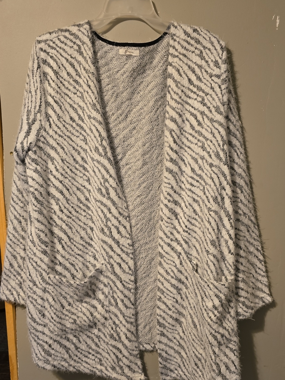 Maurices White & Gray Open-Front Zebra Stripe Cardigan